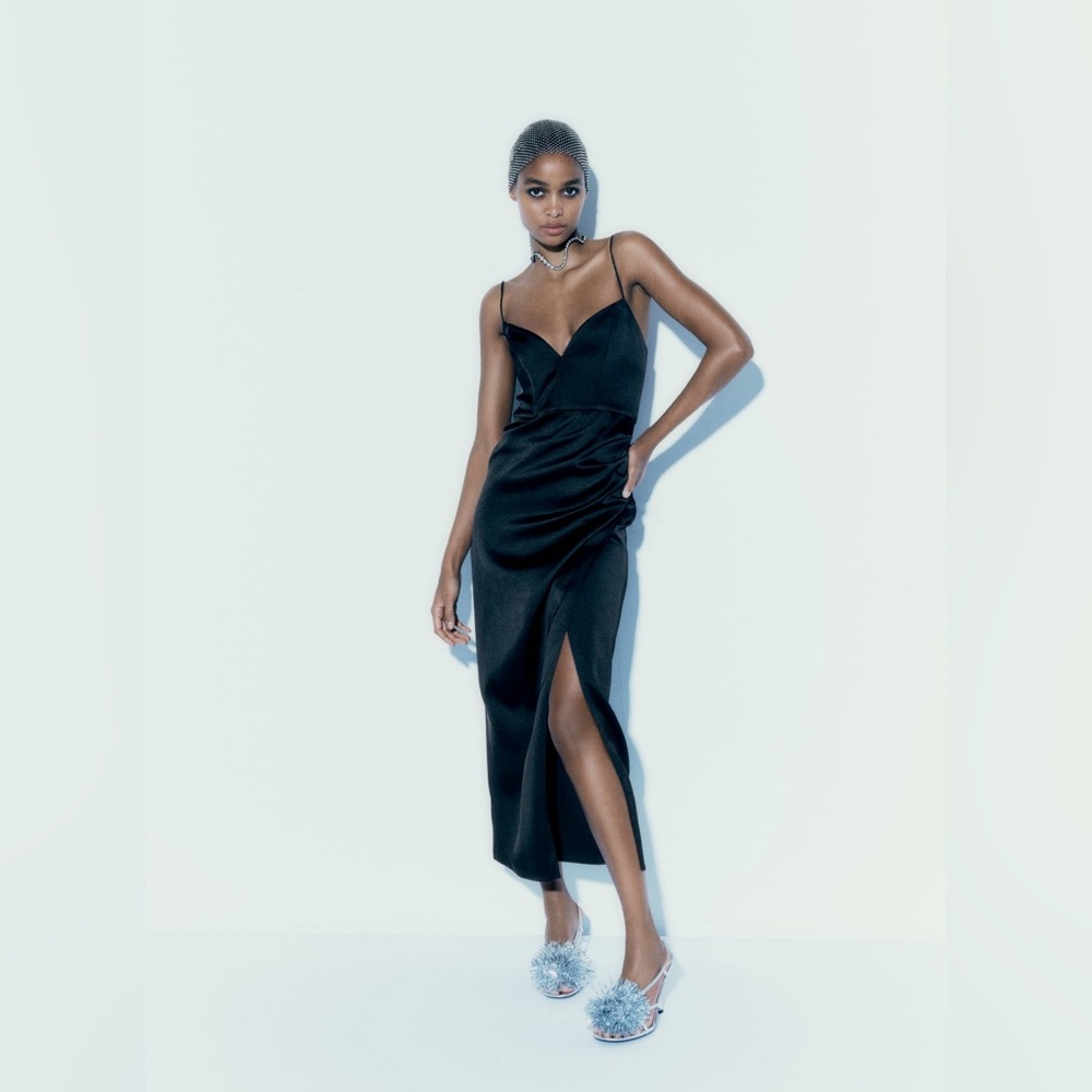 SATIN EFFECT MIDI DRESS XS